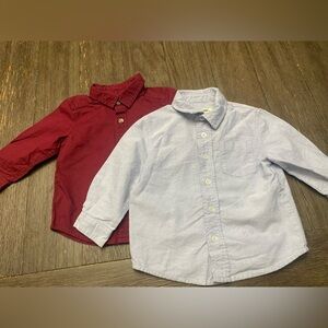 Lot of 2 Boy Button Down Long Sleeve Dress Shirts Red Gray Old Navy Cherokee 18M
